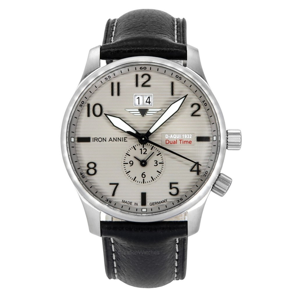 Iron Annie D-Aqui 1932 Dual Time Leather Strap Grey Dial Quartz