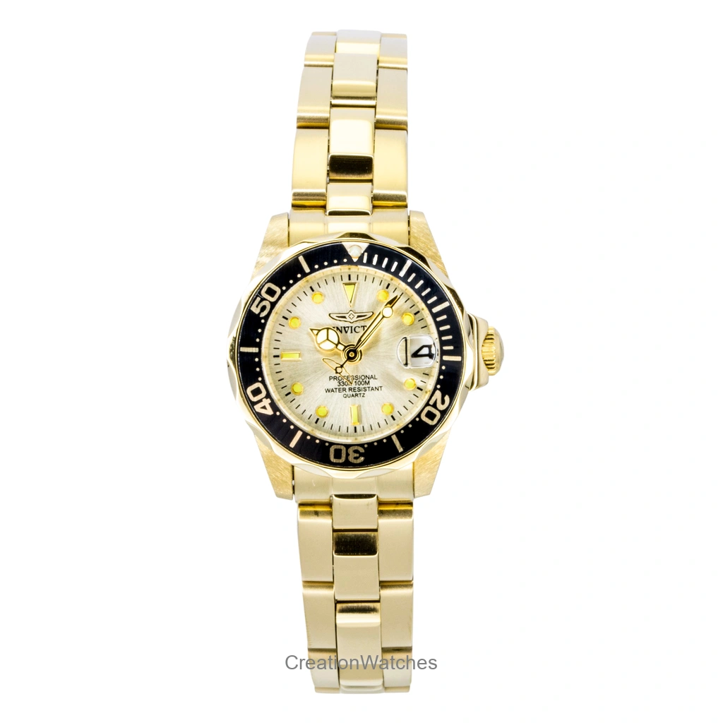 Invicta プロダイバー Gold Tone ステンレススチール Champagne Dial クォーツ ダイバーズ 17038 200m防水 レディース腕時計