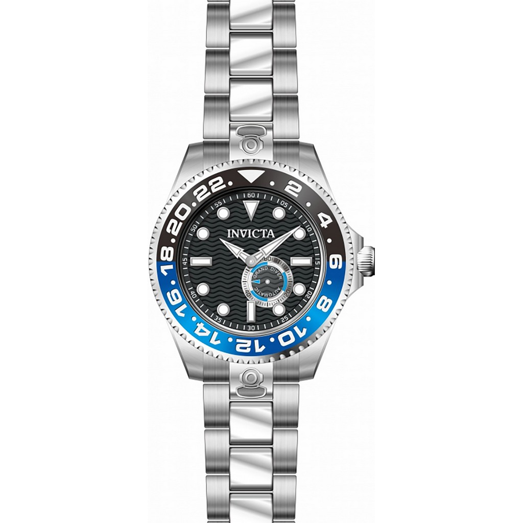 Invicta Pro Diver Stainless Steel Black And Blue Bezel With Black Dial Automatic Divers 47295 300M Mens Watch