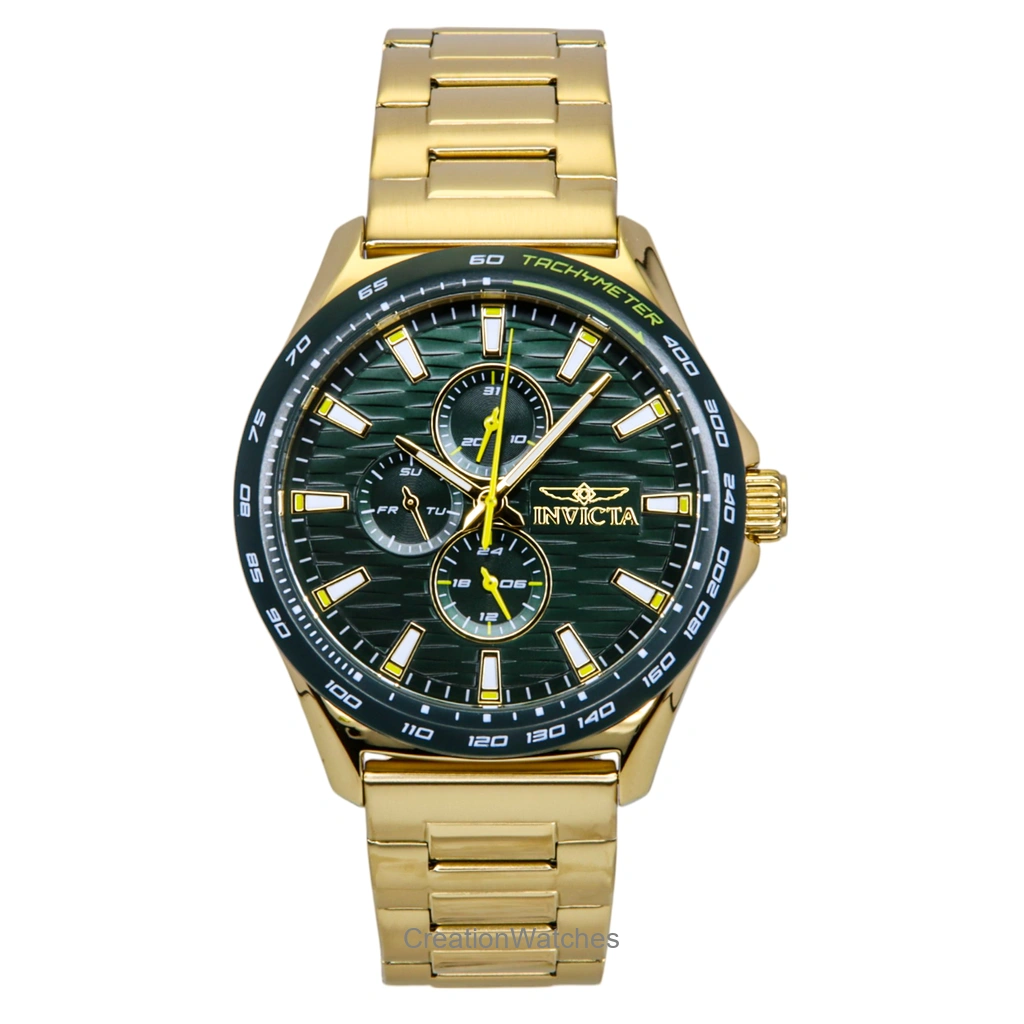 Invicta Racing Gold Tone ステンレススチール 緑文字盤 クォーツ 48870 メンズ腕時計