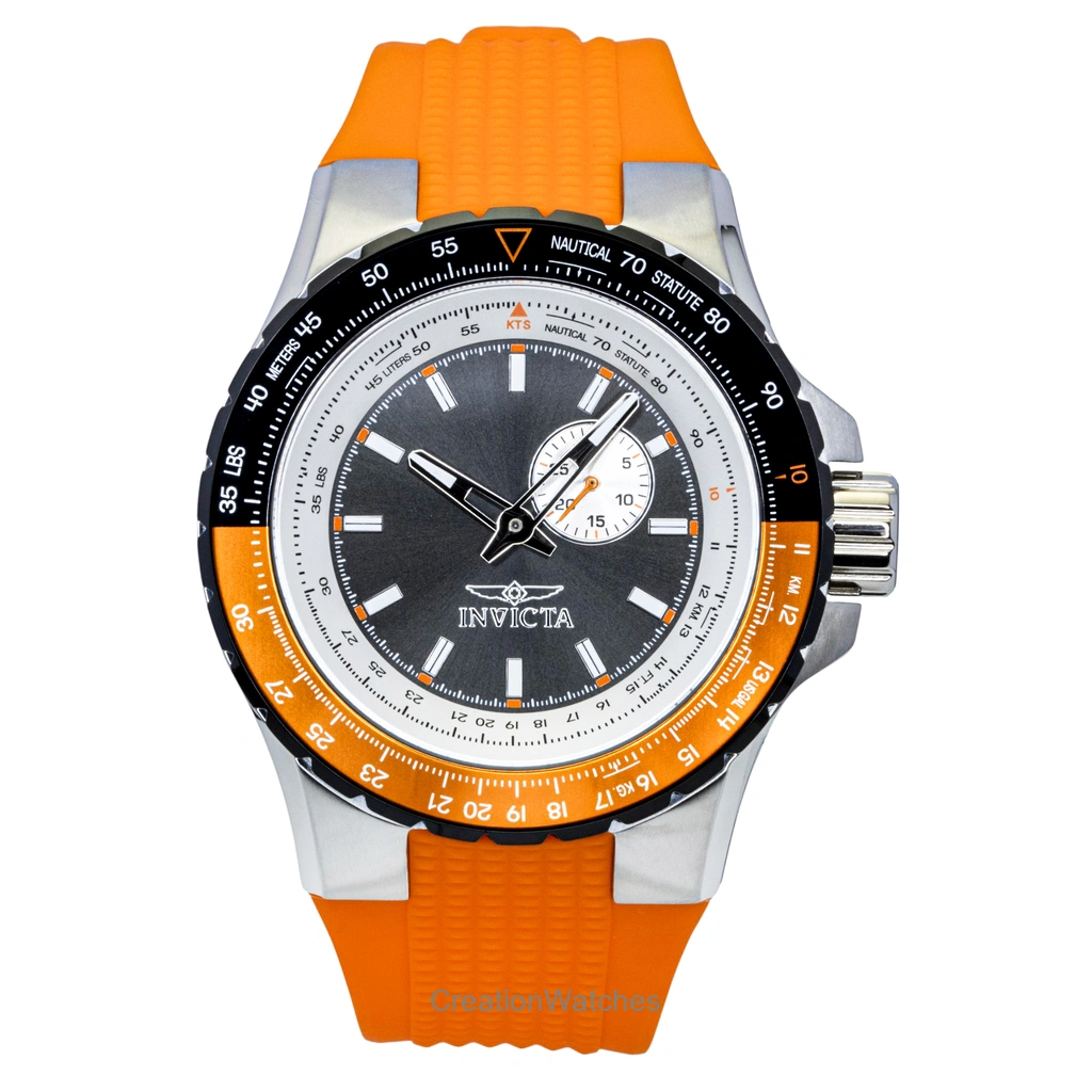 Invicta Aviator Orange Silicone Strap Gunmetal Dial クォーツ 49721 100m防水 メンズ腕時計