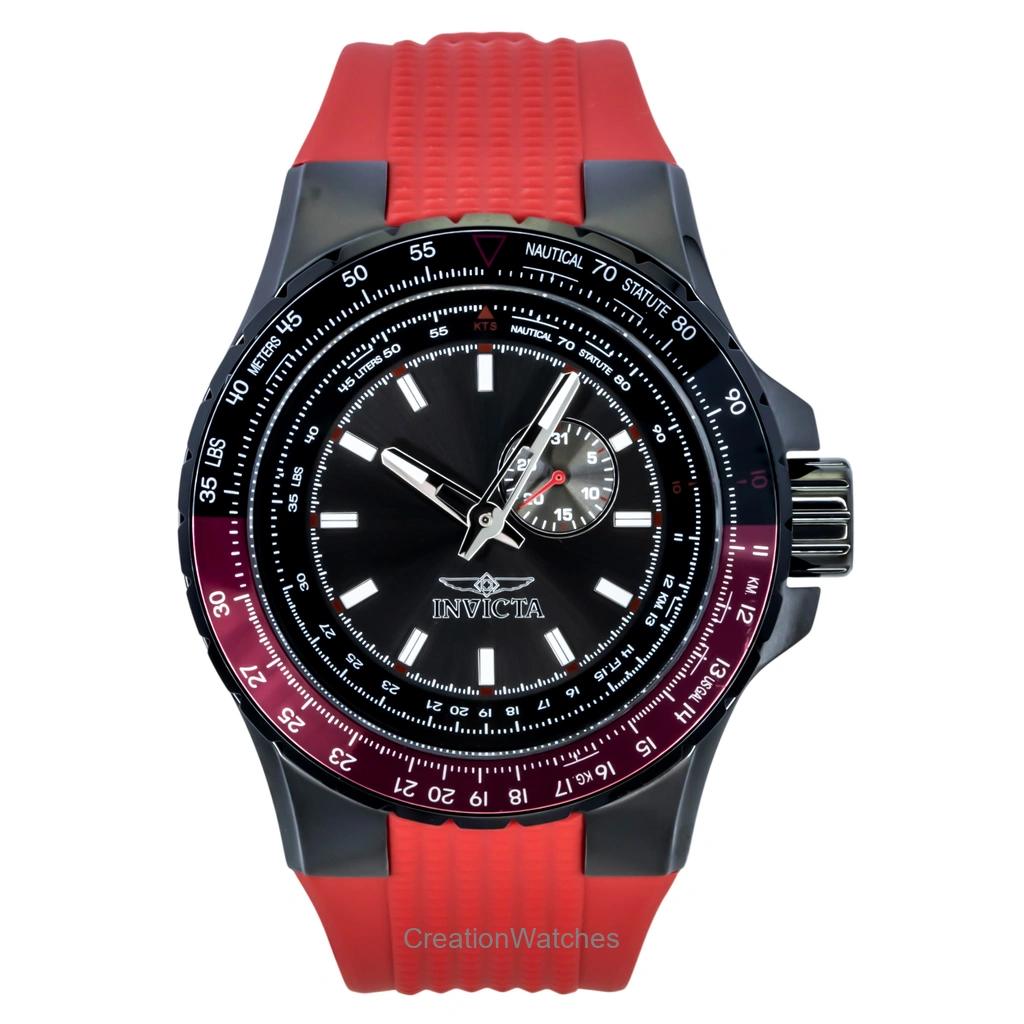 Invicta Aviator Red Silicone Strap Gunmetal Dial クォーツ 49724 100m防水 メンズ腕時計