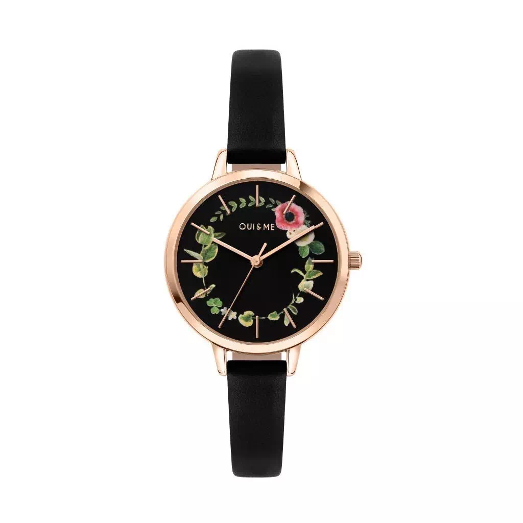 Relógio feminino Oui & Me Petite Fleurette com mostrador preto Quartz ME010007