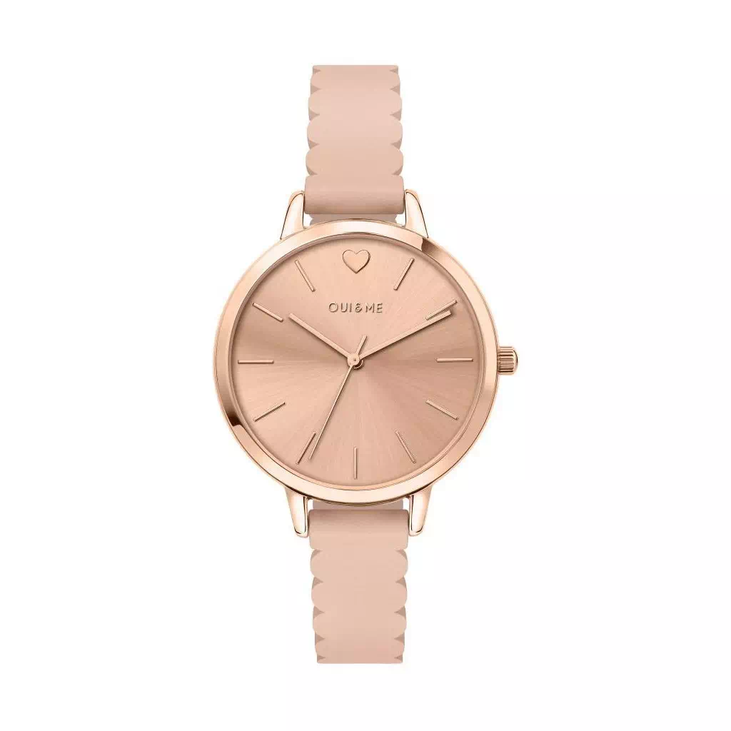 Oui & Me Amourette rosa ouro brilhante mostrador pulseira de couro quartzo ME010144 relógio feminino
