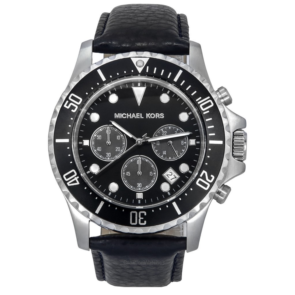 Michael Kors Everest Chronograph Navy Leather Black Dial Quartz MK9091 100M Men's Watch