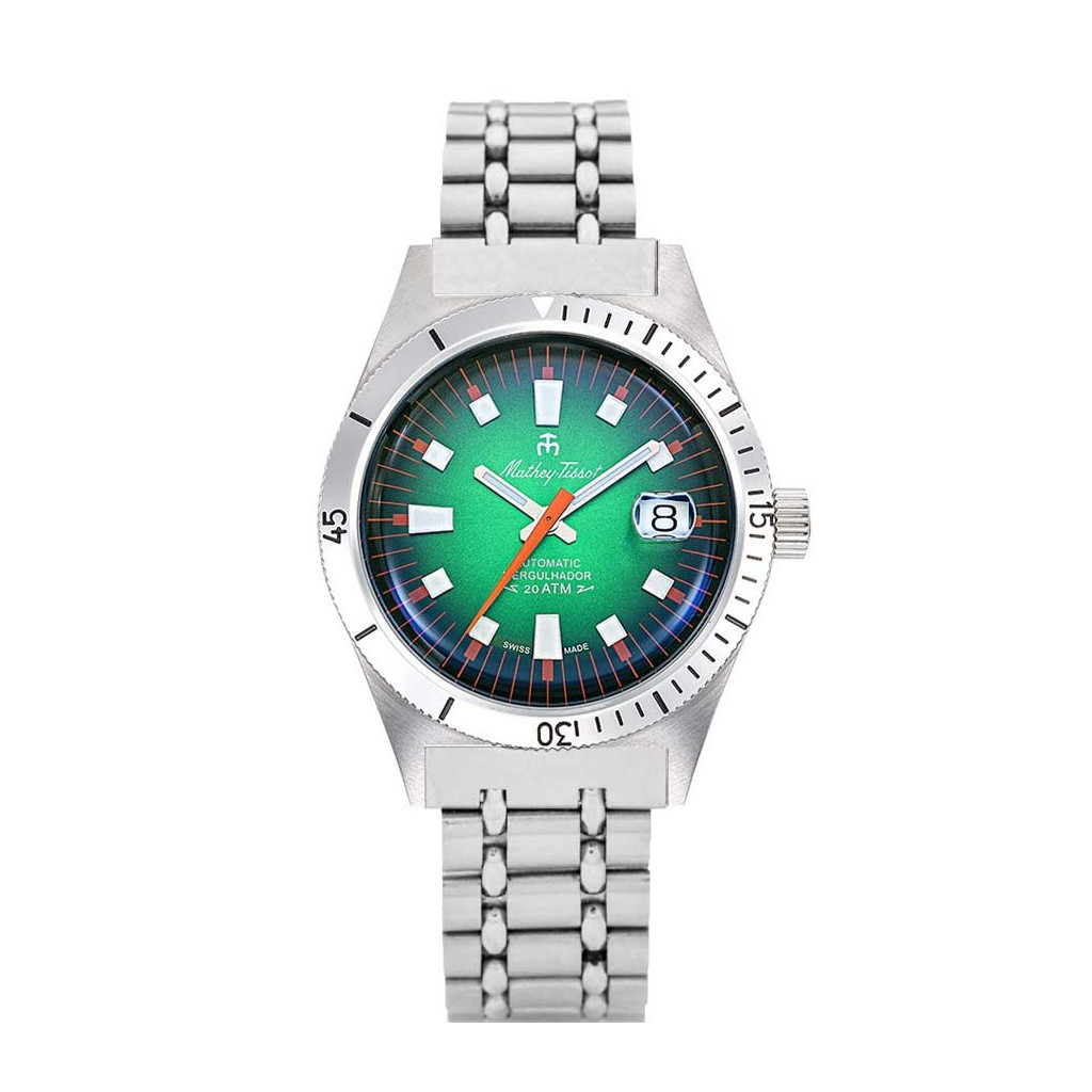 Mathey-Tissot Mergulhador ステンレススチール 緑文字盤 自動巻き ダイバーズ MRG2 200m防水 Men's Watch With Extra Strap