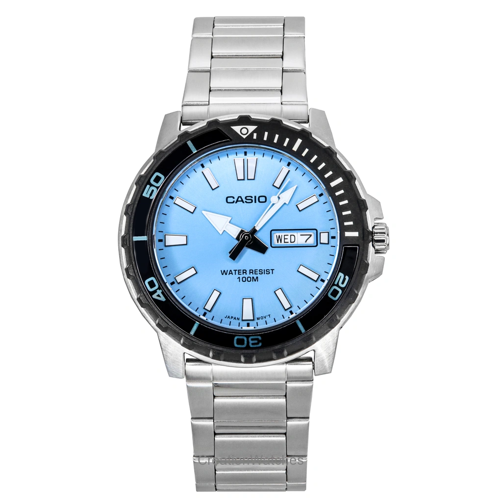 Casio Standard アナログ ステンレススチール Aqua 青文字盤 クォーツ MTD-125D-2A3V 100m防水 メンズ腕時計