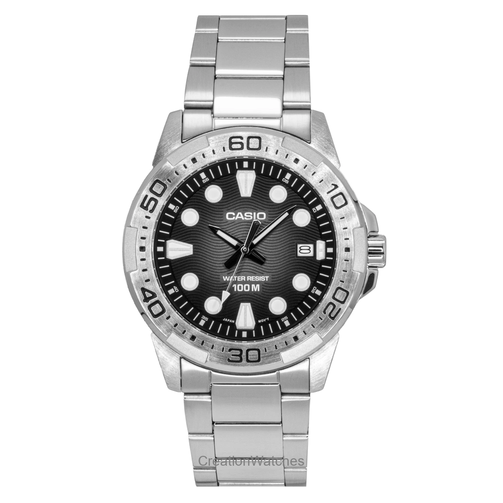 Casio Standard アナログ ステンレススチール 黒文字盤 クォーツ MTD-140D-1AV 100m防水 メンズ腕時計