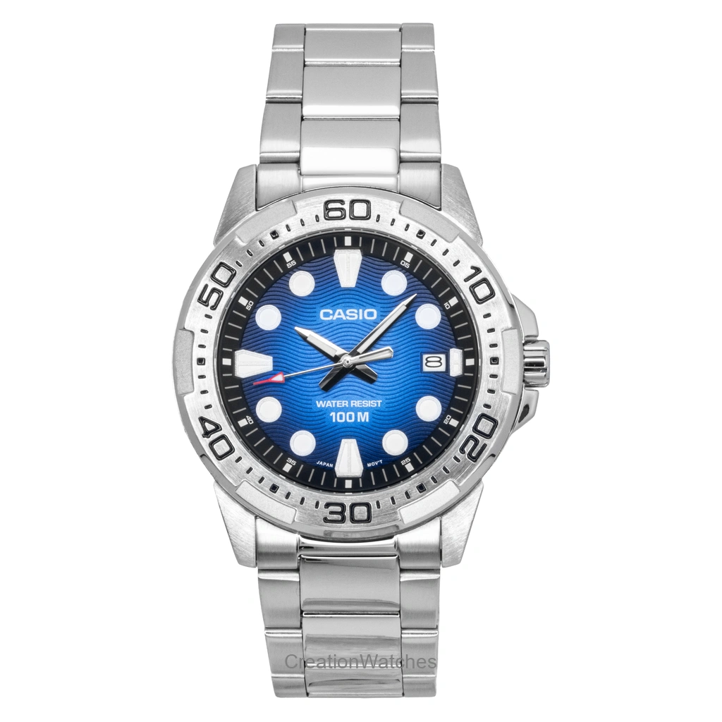 Casio Standard アナログ ステンレススチール 青文字盤 クォーツ MTD-140D-2AV 100m防水 メンズ腕時計
