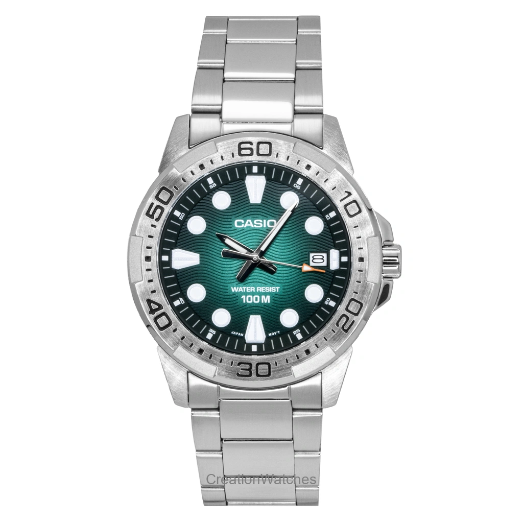 Casio Standard アナログ ステンレススチール 緑文字盤 クォーツ MTD-140D-3AV 100m防水 メンズ腕時計