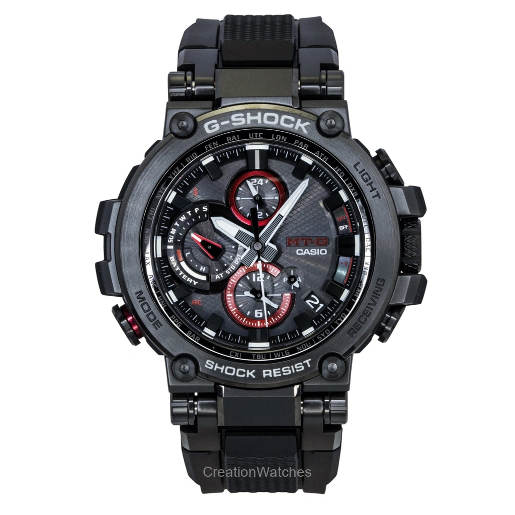 Casio G-SHOCK MT-G アナログ スマホリンク 樹脂ベルト 黒文字盤 ソーラー MTG-B1000B-1A 200m防水 メンズ腕時計
