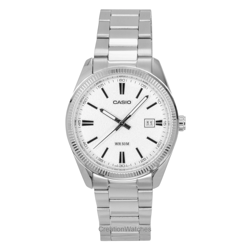 Casio Standard アナログ ステンレススチール 白文字盤 クォーツ MTP-1302DA-7AV ユニセックス腕時計
