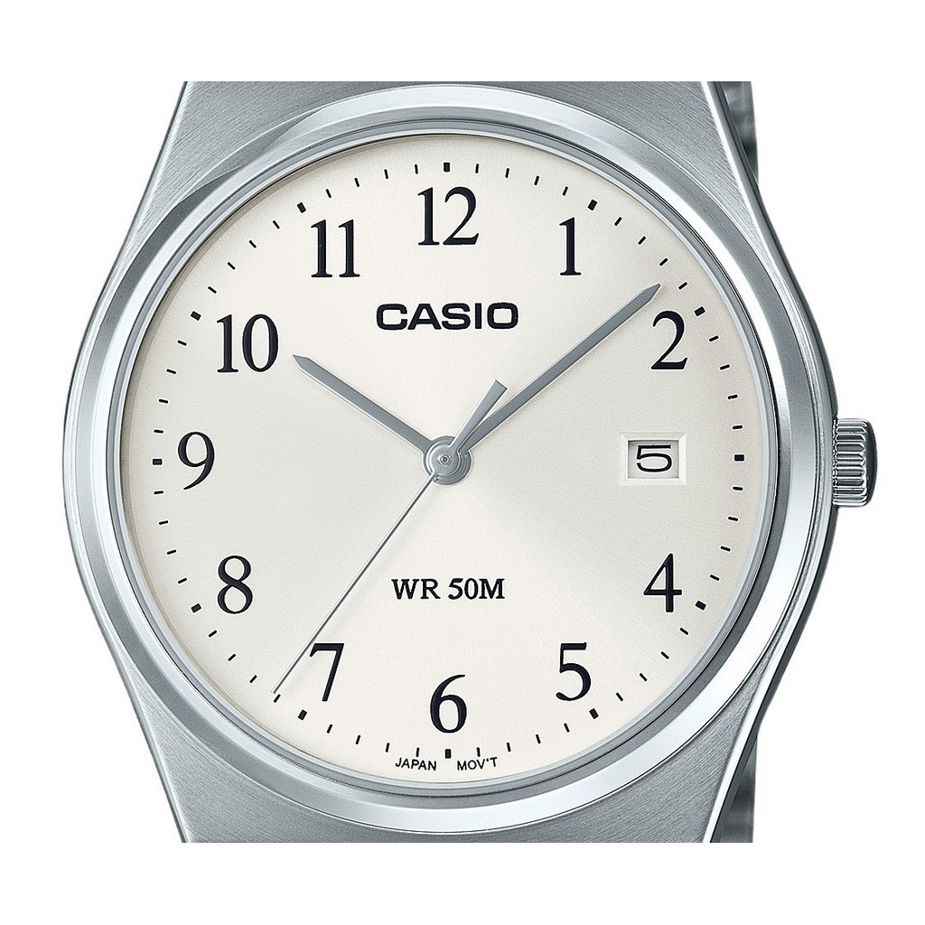 White Men\'s Quartz Steel Dial Casio Analog Standard MTP-B145D-7B Stainless Watch