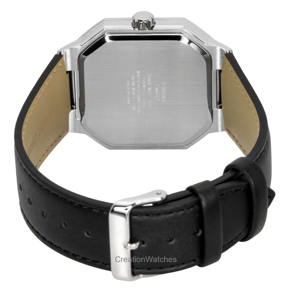 Casio mens analog quartz black dial leather 50M sports watch