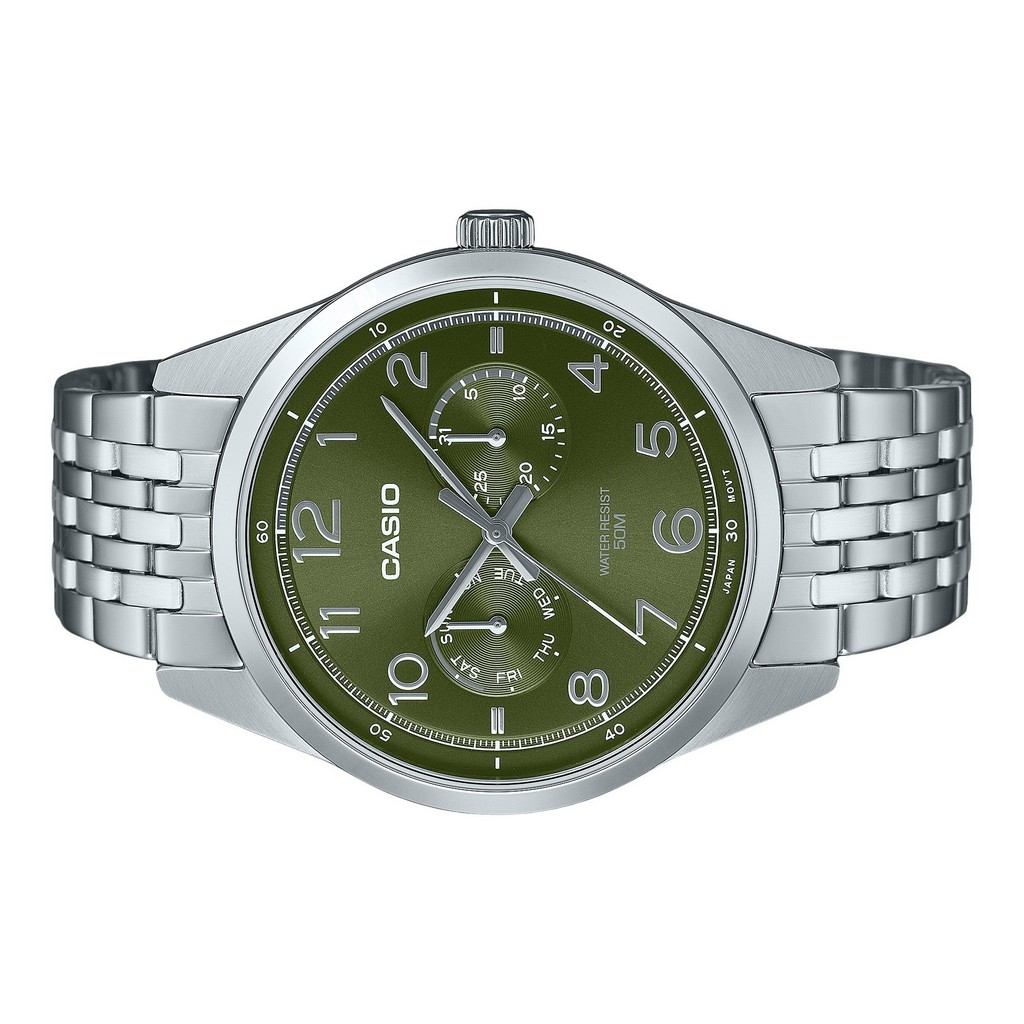 Casio Standard Analog Stainless Steel Green Dial Quartz MTP E340D 3AV Men s Watch