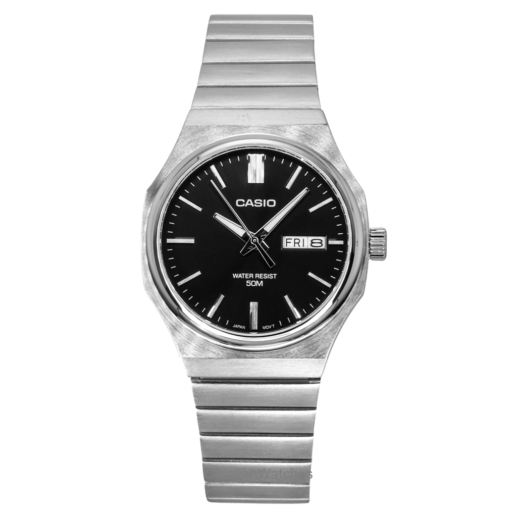 Casio Standard アナログ ステンレススチール 黒文字盤 クォーツ MTP-E735D-1AV メンズ腕時計