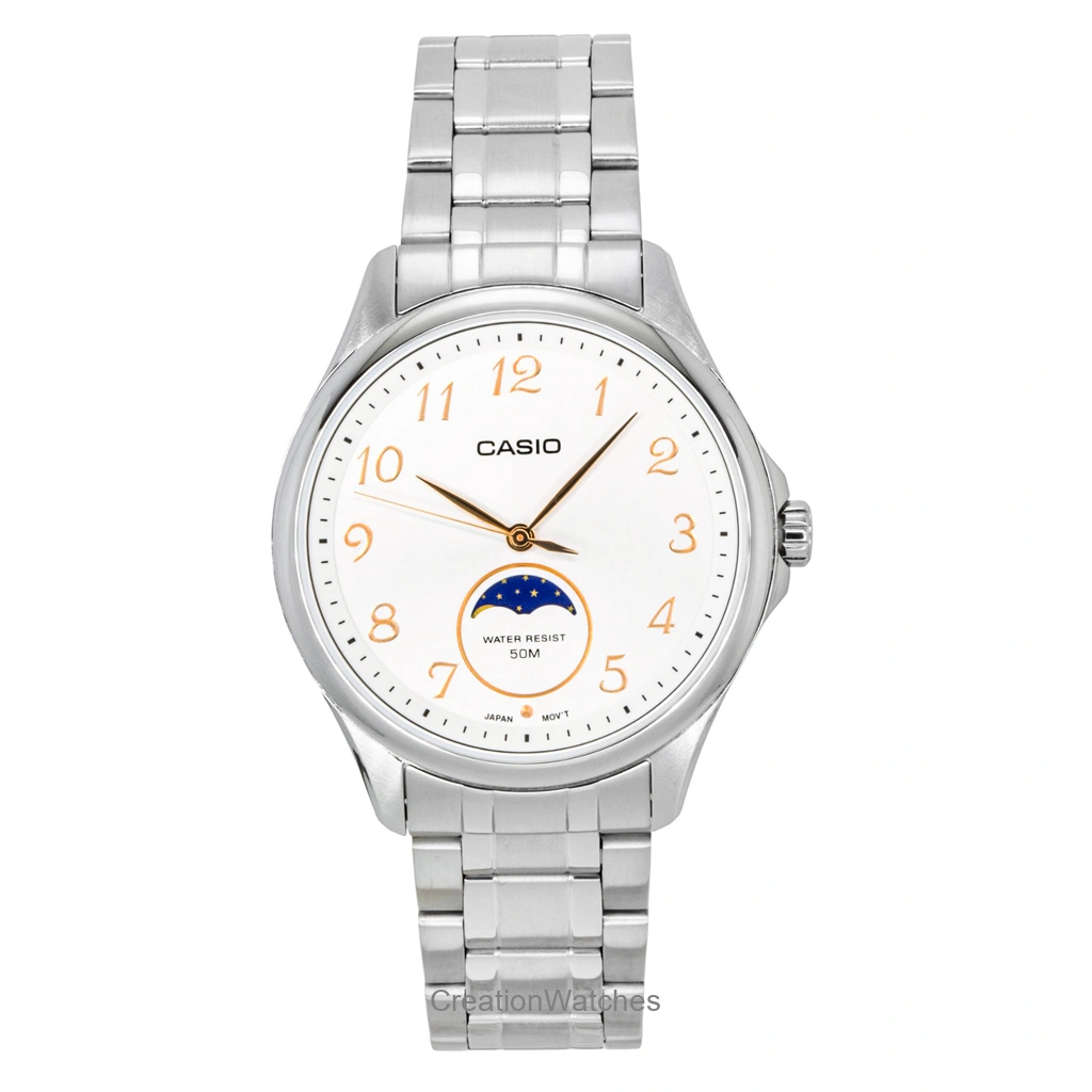 Casio Standard アナログ Moon Phase ステンレススチール 白文字盤 クォーツ MTP-M110D-7AV メンズ腕時計