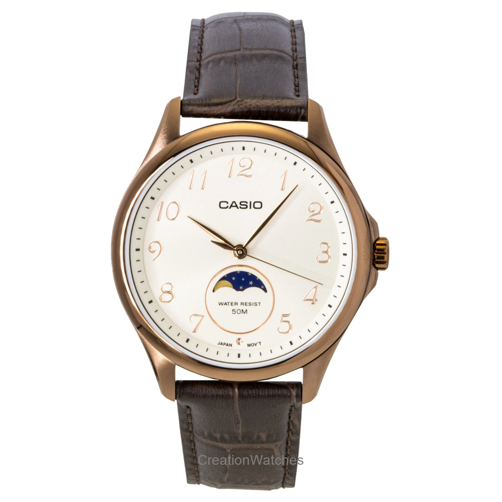 Casio Standard アナログ Moon Phase レザーベルト Ivory Dial クォーツ MTP-M110RL-5AV メンズ腕時計