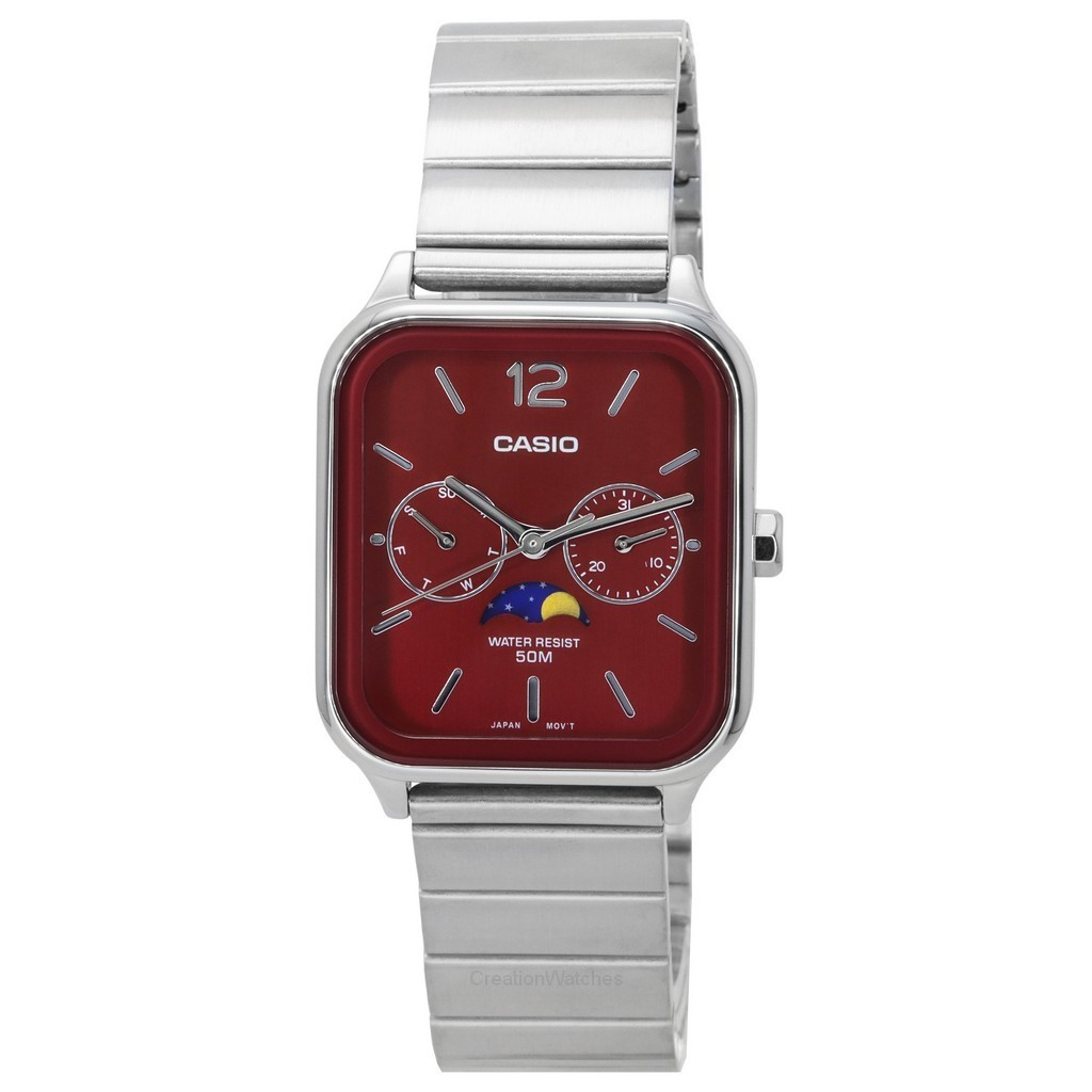 カシオ スタンダード アナログ ムーンフェイズ レッド ダイヤル クォーツ MTP-M305D-4A メンズ腕時計