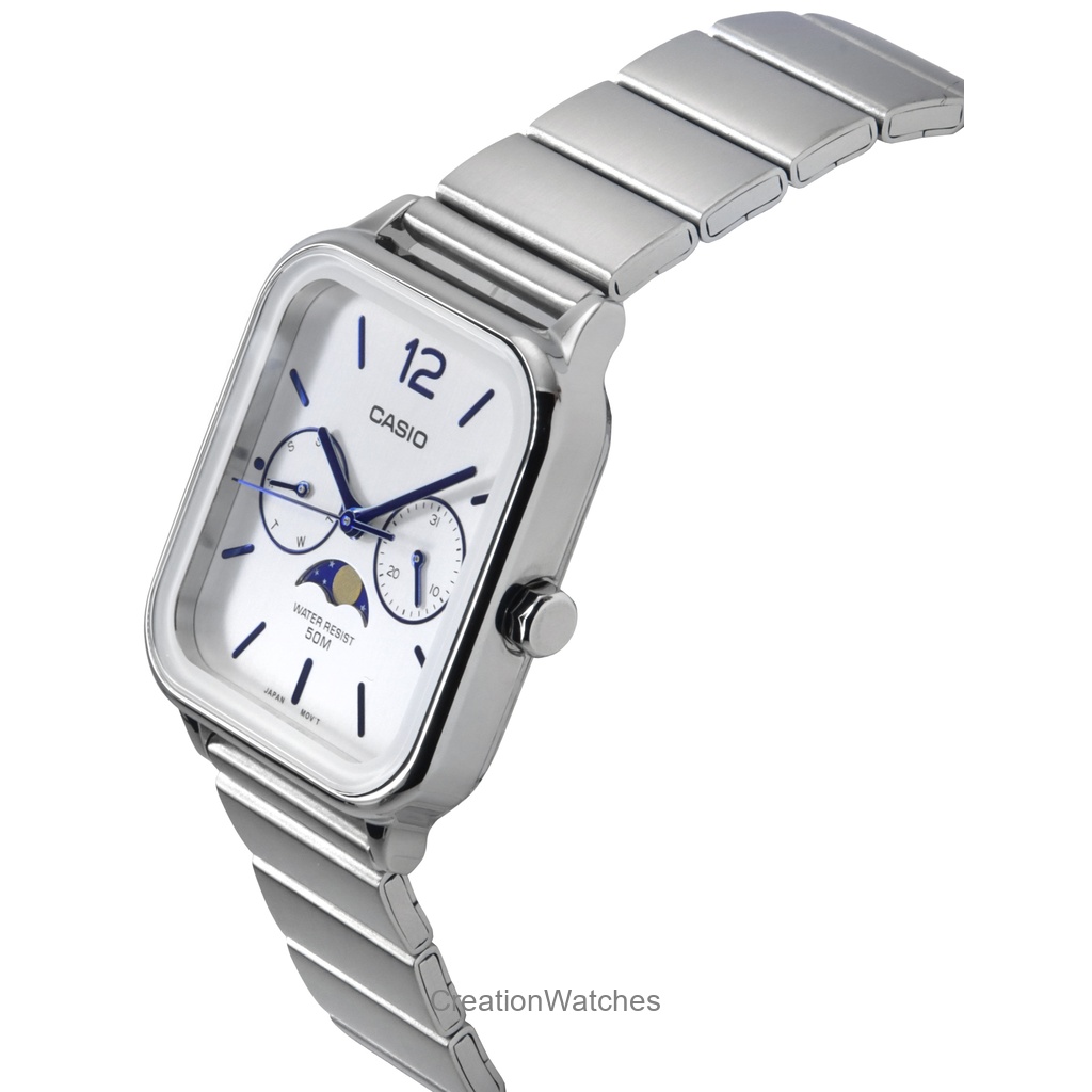 Casio Standard Analog Moon Phase Silver Dial Quartz MTP-M305D-7A Mens Watch