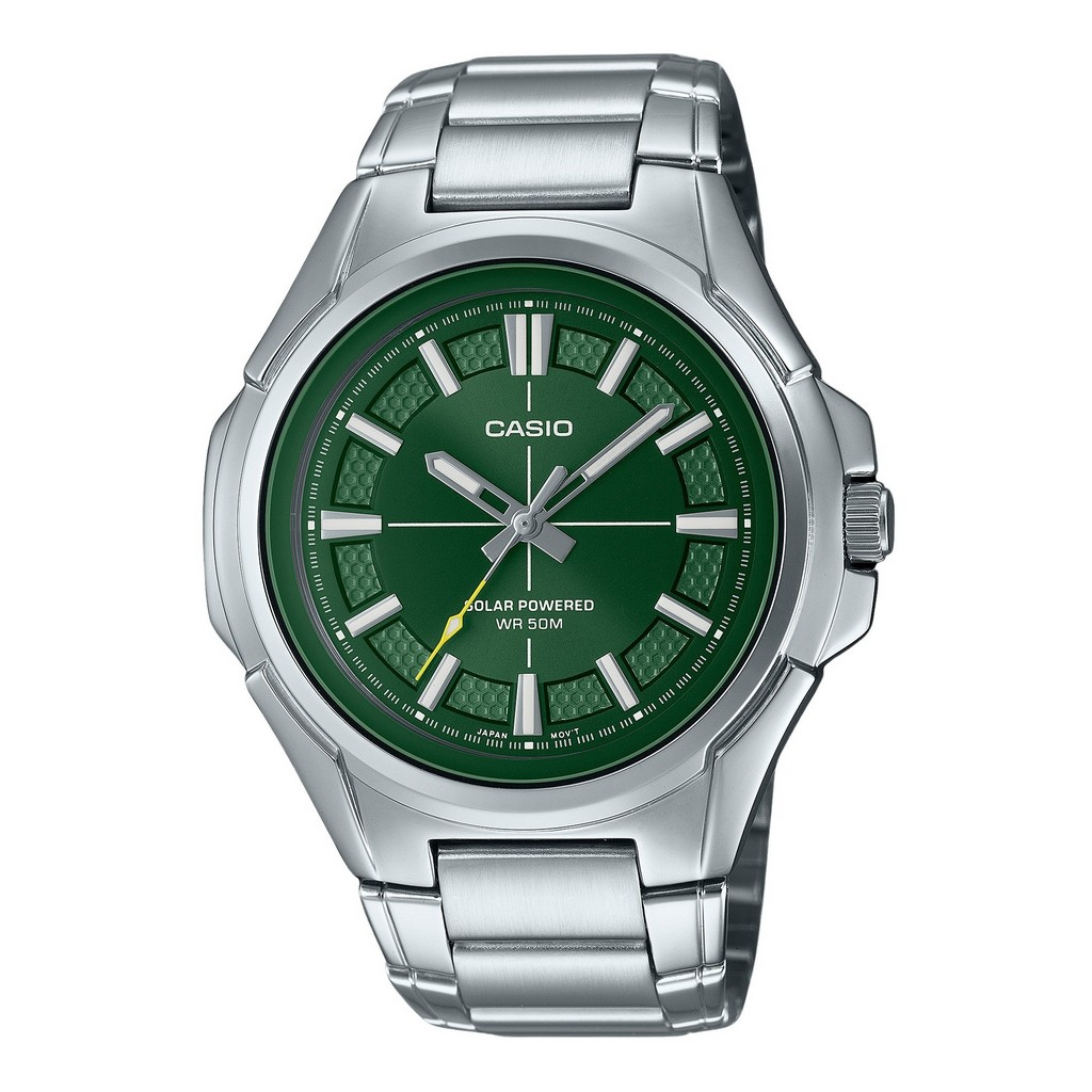 Casio Standard Analog Stainless Steel Green Dial Solar MTP RS100D 3AV Men s Watch