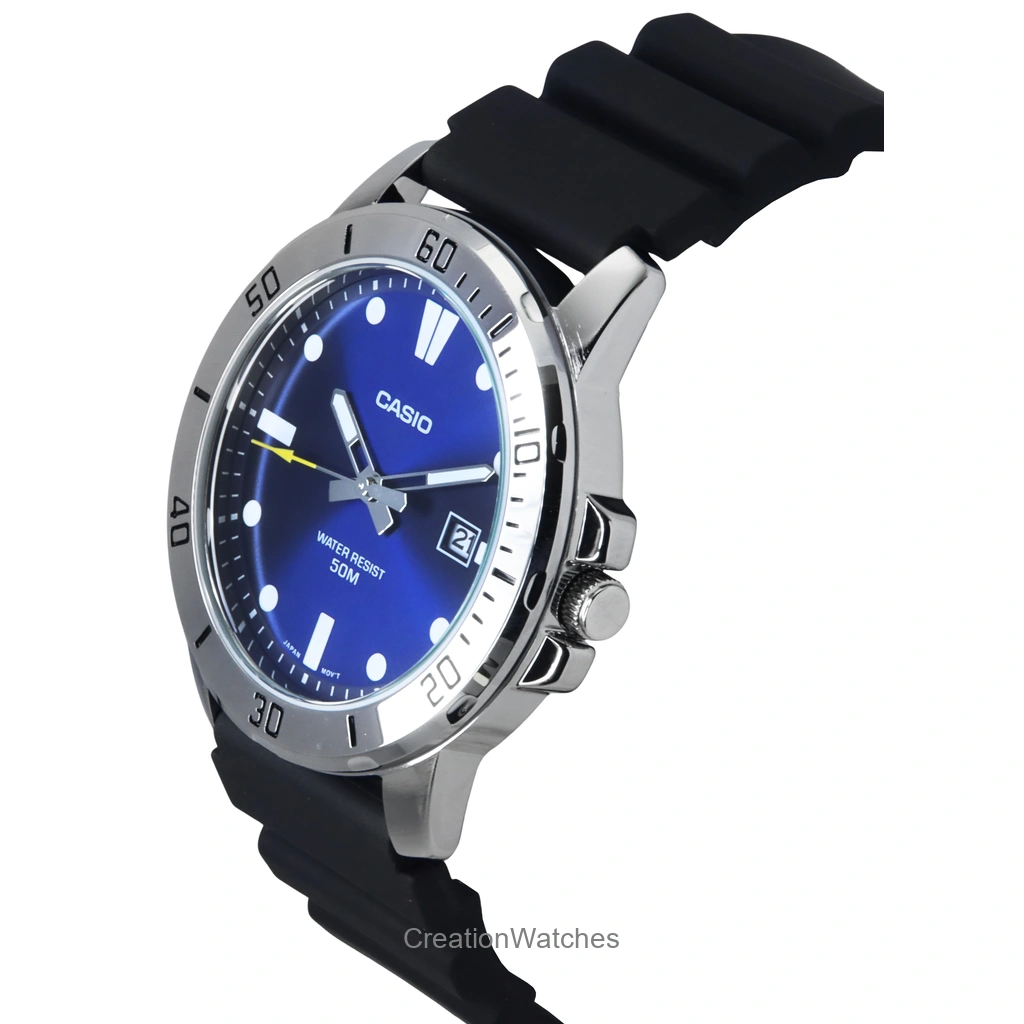 Casio MTP-VT01G-2BUDF Orologio Uomo Quarzo, Acciaio Inossidabile Dorato, Quadro Blu, Analógico, Design Classico Ed Elegante