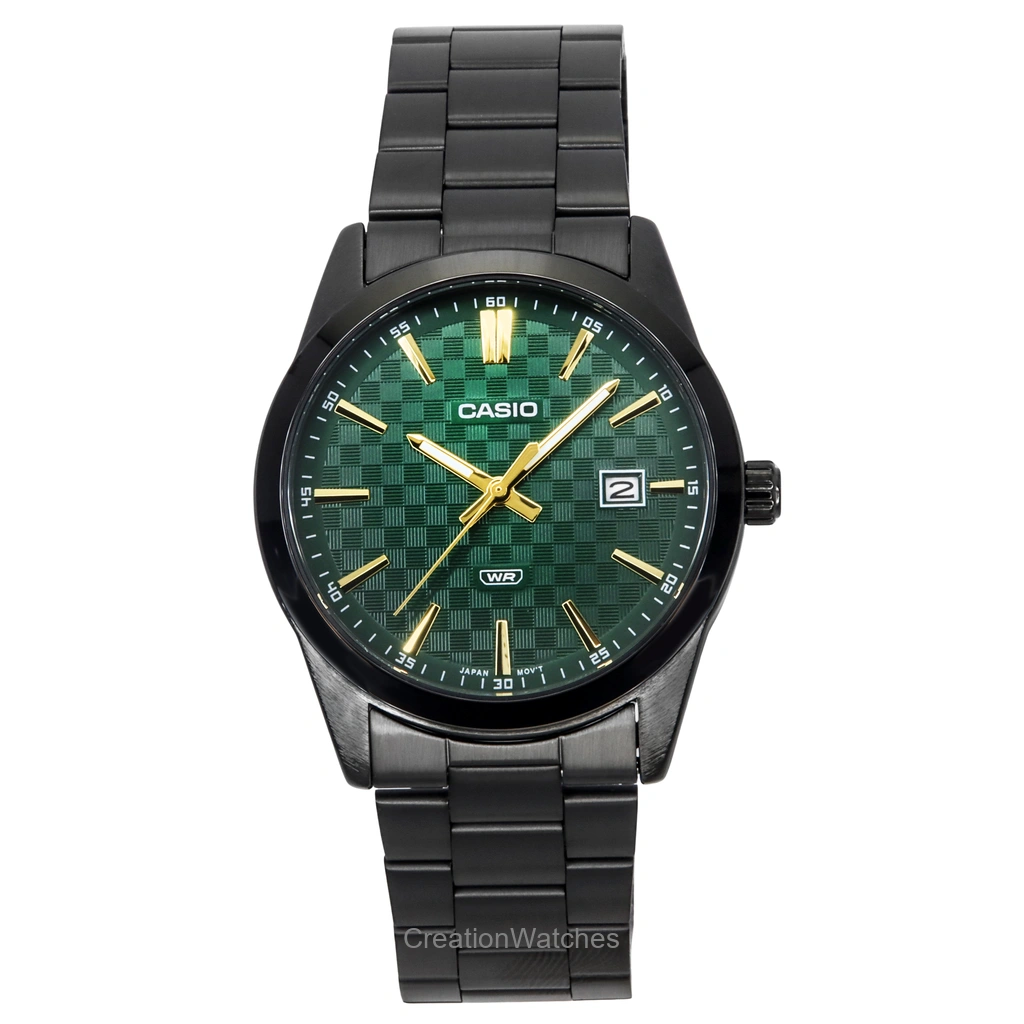 Casio Standard アナログ Ion Plated ステンレススチール 緑文字盤 クォーツ MTP-VD03B-3A メンズ腕時計