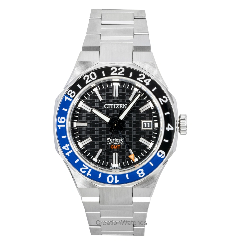Citizen Series 8 GMT ステンレススチール 黒文字盤 自動巻き NB6031-56E 100m防水 メンズ腕時計