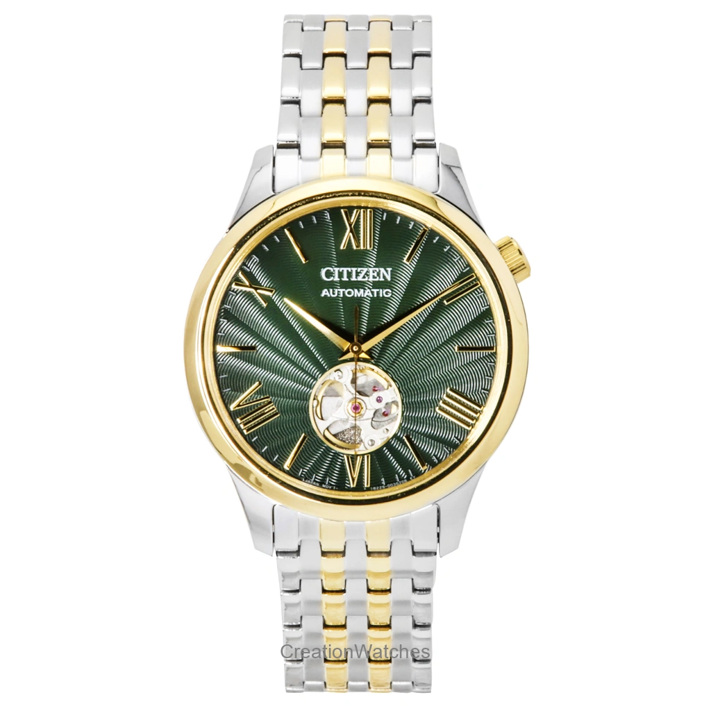 Citizen Two Tone Stainless Steel Open Heart Green Dial Automatic