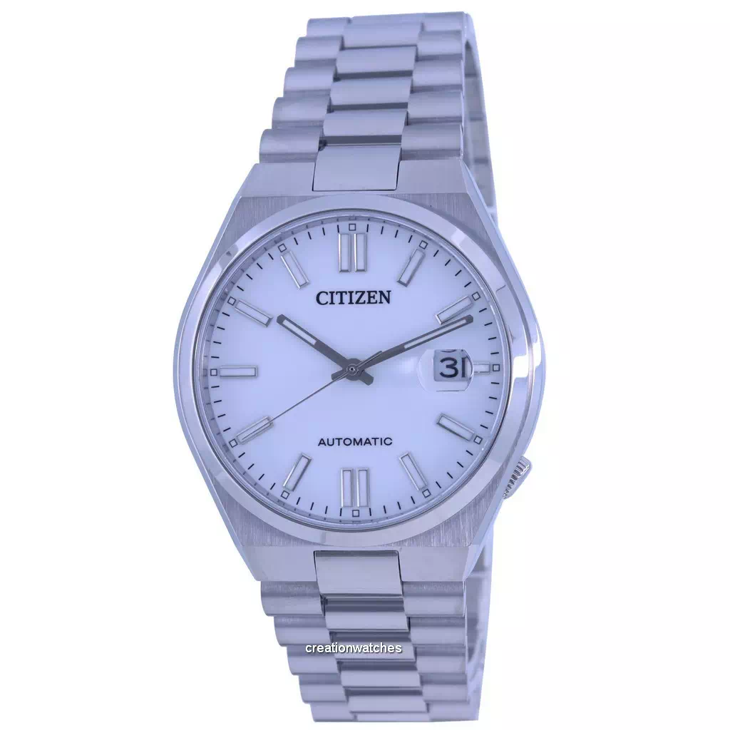 Relógio masculino Citizen Tsuyosa com mostrador branco em aço inoxidável automático NJ0150-81A