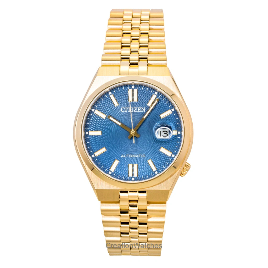 Citizen Tsuyosa 60 Rose Gold Tone ステンレススチール 青文字盤 自動巻き NK0023-57L 100m防水 メンズ腕時計