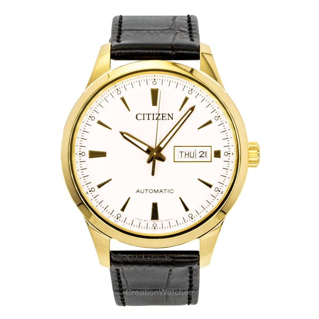 Citizen レザーベルト 白文字盤 自動巻き NY4059-09A メンズ腕時計