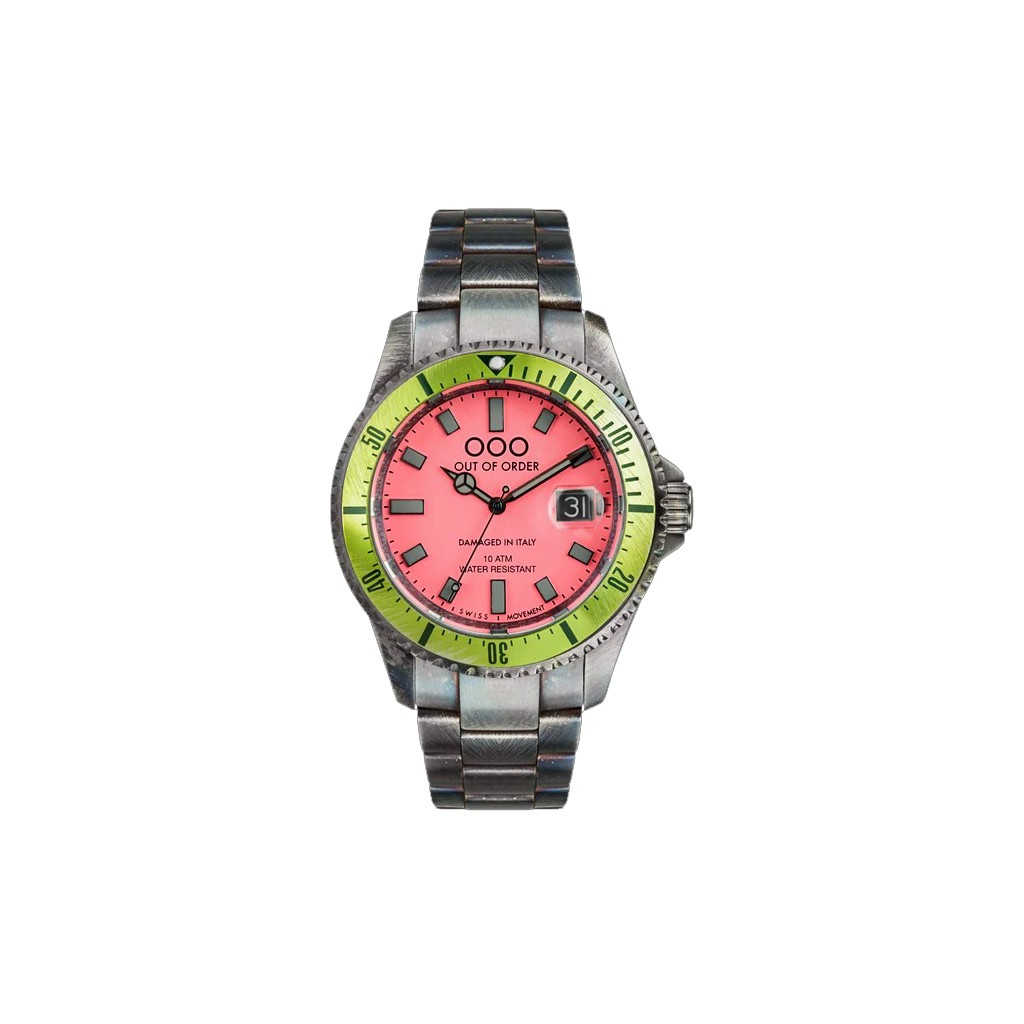 Montre Homme Out Of Order Casanova - Quartz Suisse - Boîtier Acier 44mm Noir/Gris - Étanche 100m - Neuf