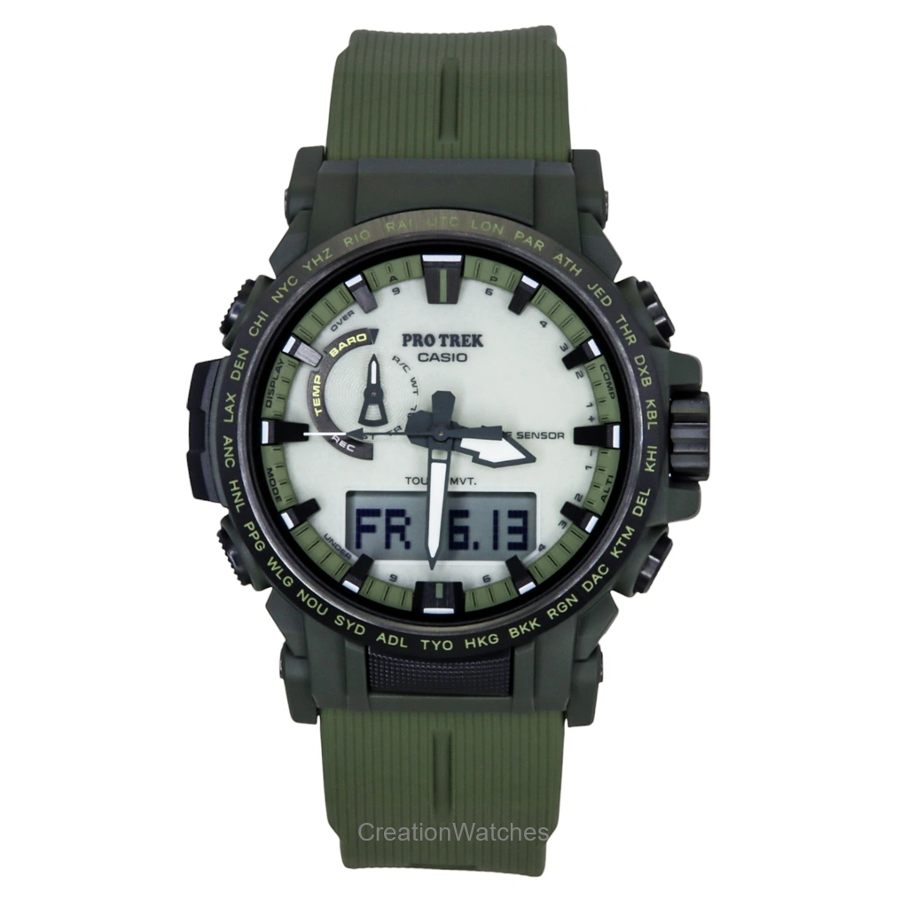 Casio PRO TREK アナログデジタル バイオベース 樹脂ベルト 白文字盤 ソーラー PRW-61LD-3 100m防水 メンズ腕時計