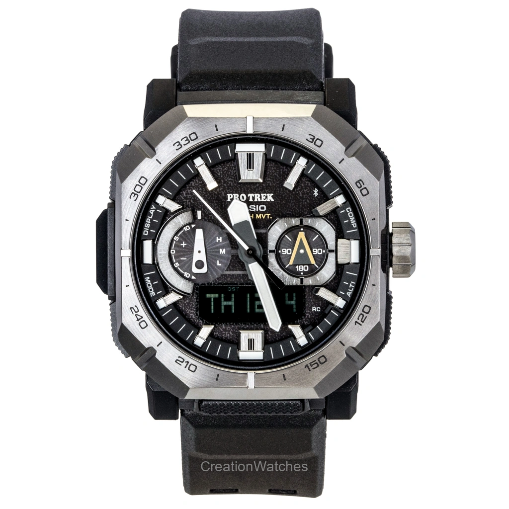 Casio PRO TREK アナログデジタル スマホリンク Black Rubber Strap 黒文字盤 ソーラー PRW-B1000-1 100m防水 メンズ腕時計