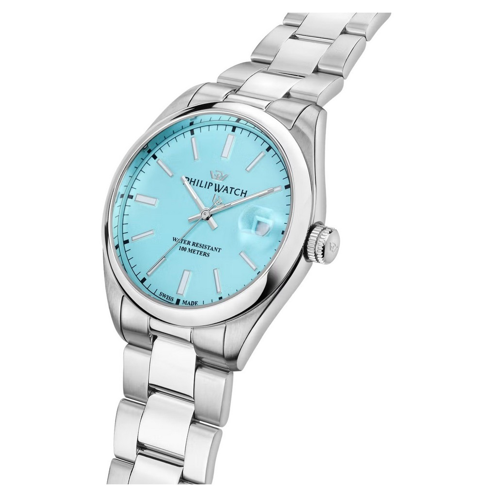 Philip Watch Swiss Made Caribe Urban Stainless Steel Turquoise Dial Quartz R8253597642 100M Men's Watch