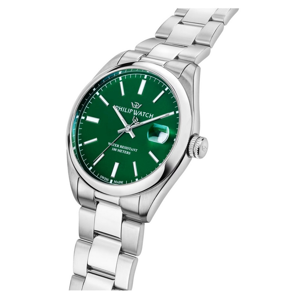 Philip Watch Swiss Made Caribe Urban Stainless Steel Green Dial Quartz R8253597643 100M Men's Watch