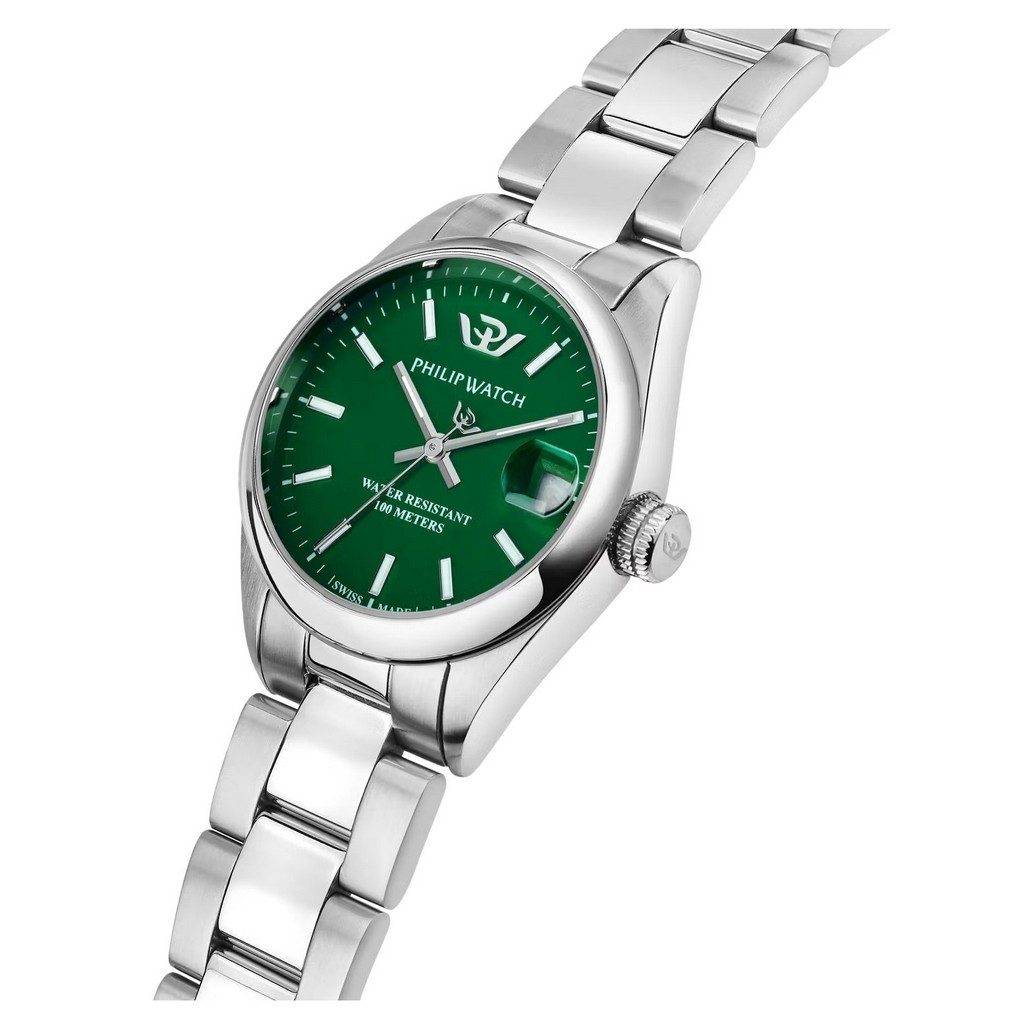 Philip Watch Swiss Made Caribe Urban Stainless Steel Green Dial Quartz R8253597647 100M Men's Watch