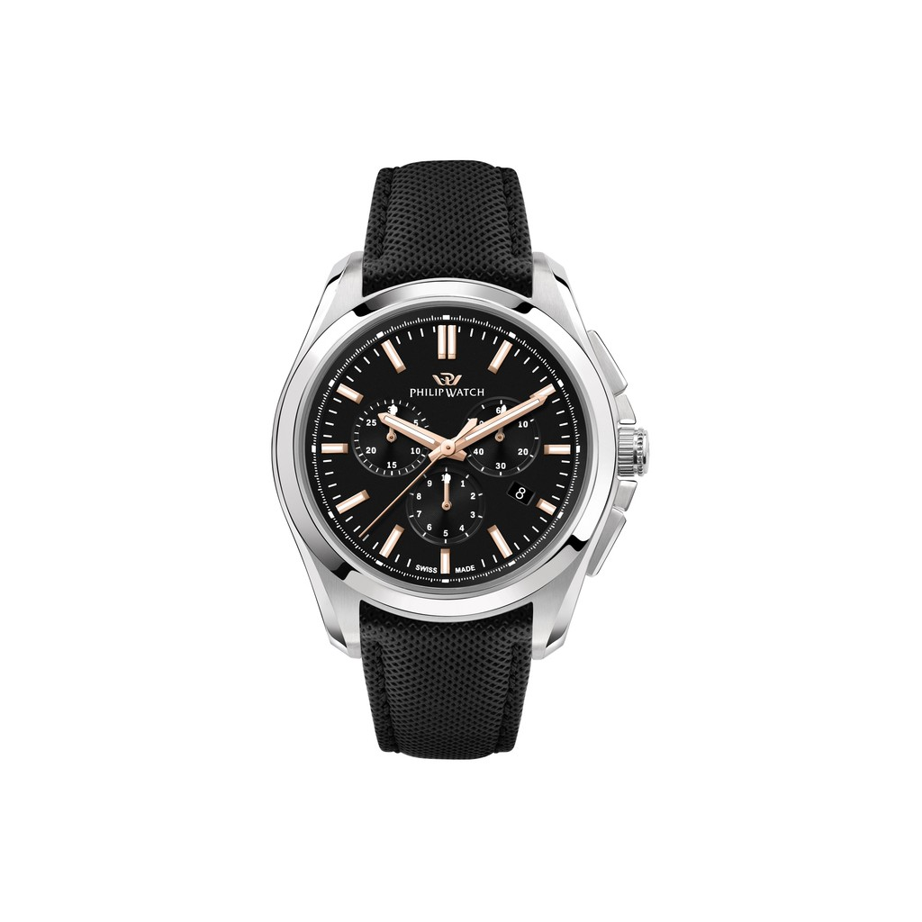 Philip Watch Swiss Made Amalfi Chronograph Leather Strap Black Dial Quartz R8271618002 100M Men's Watch