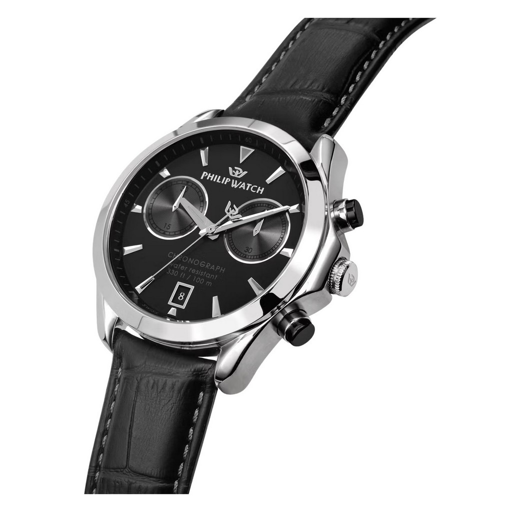 Philip Watch Swiss Made Blaze Chronograph Leather Strap Black Dial Quartz R8271665009 100M Men's Watch