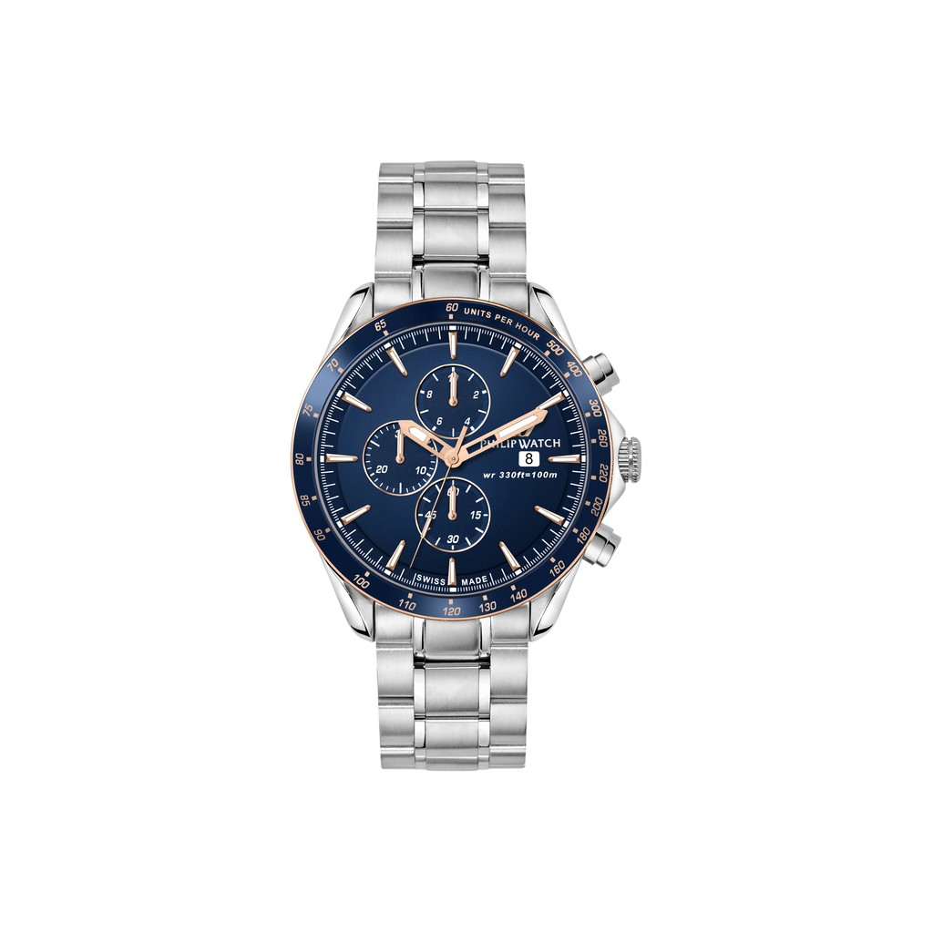 Philip Watch Swiss Made Blaze Chronograph Stainless Steel Blue Dial Quartz R8273995006 100M Men's Watch