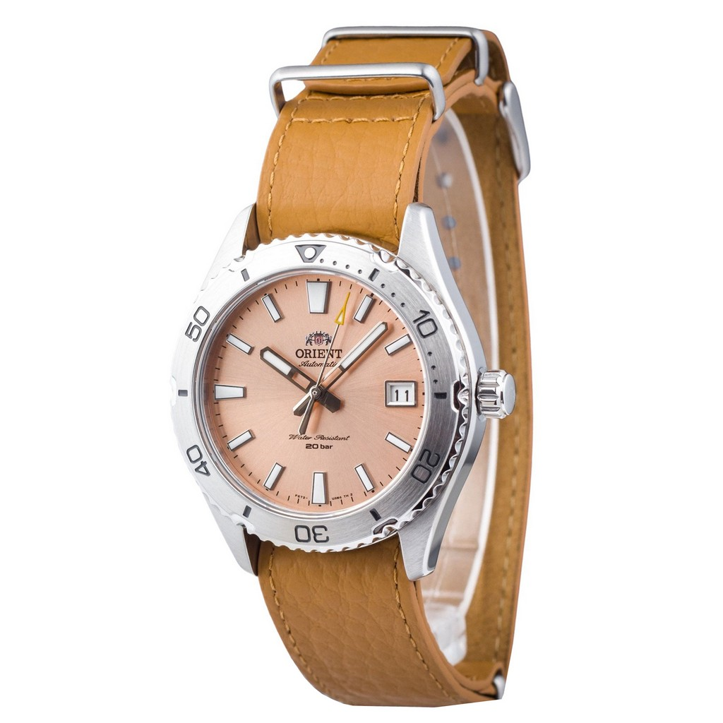 Orient Sports レザーベルト Apricot Dial 自動巻き ダイバーズ RA-AC0Q05P10B RA-AC0Q05P30B 200m防水 メンズ腕時計