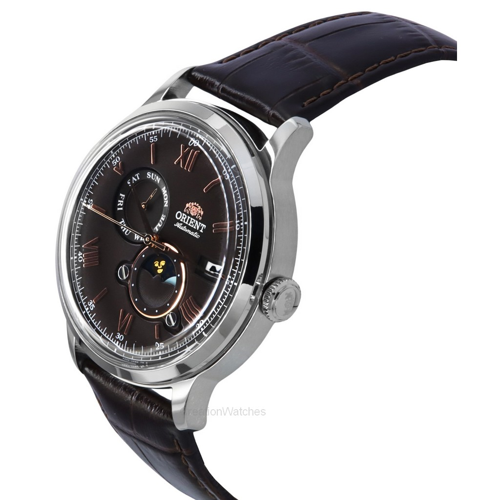 Orient Bambino Version 9 Classic Sun And Moon Phase Leather Strap Brown Dial Automatic RA