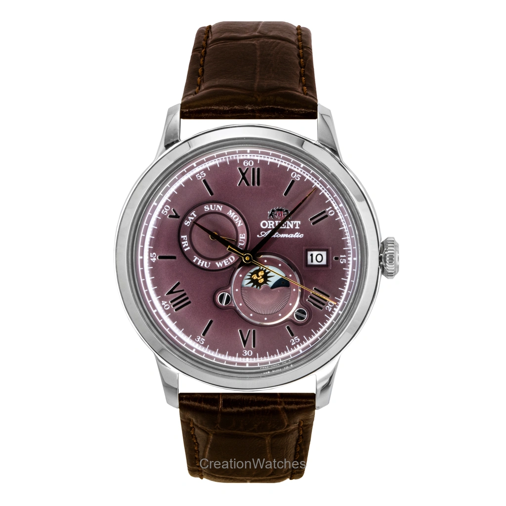 Orient Sun & Moon RA-AK0803Y10B – Orologio Uomo Automatico Con Display Giorno/Notte, Pelle Marrone, Cassa Acciaio