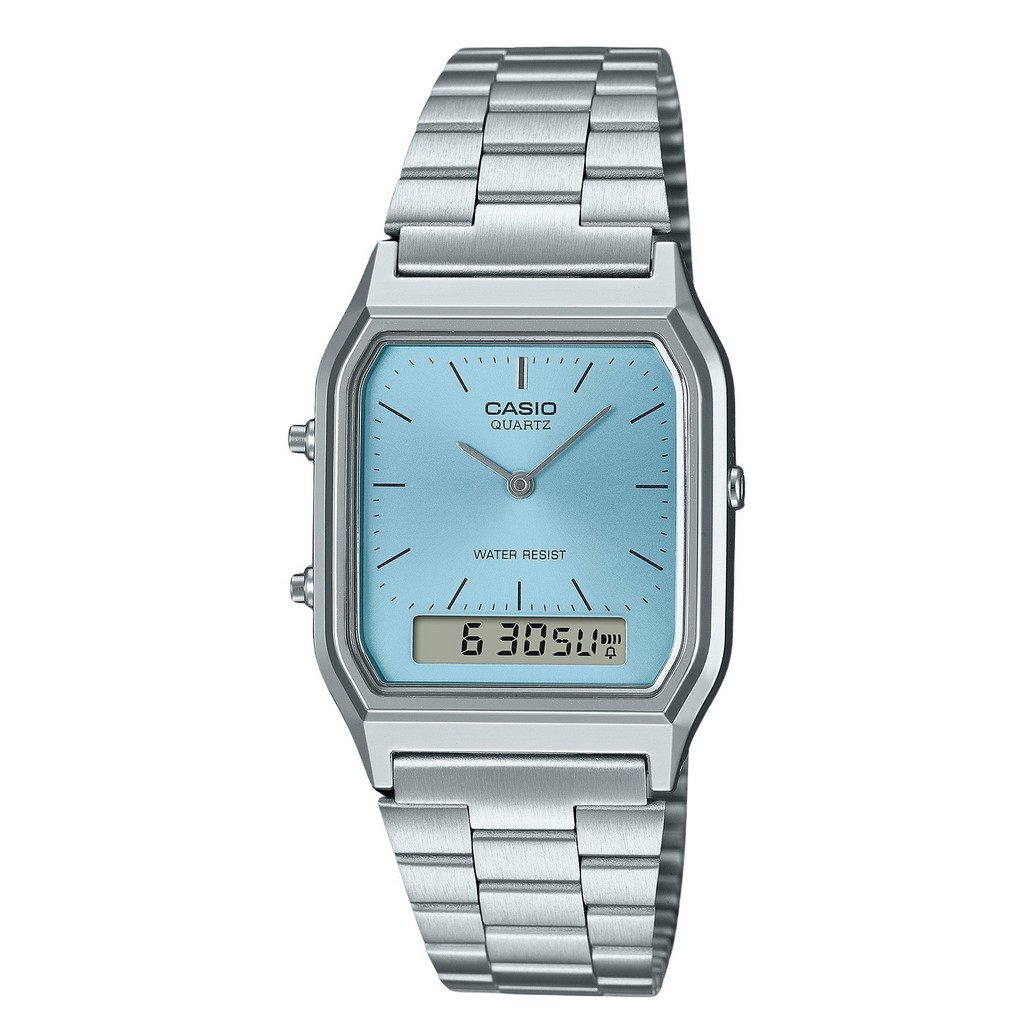 再生品 Casio ビンテージ アナログデジタル Turquoise 青文字盤 クォーツ AQ-230A-2A1 ユニセックス腕時計