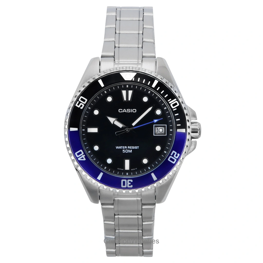 再生品 Casio Standard アナログ ステンレススチール 黒文字盤 クォーツ MDV-10D-1A2 メンズ腕時計