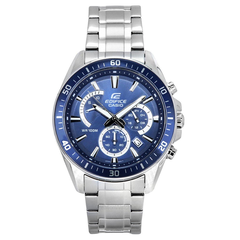 再生品 Casio Edifice アナログ Standard クロノグラフ ステンレススチール 青文字盤 クォーツ EFR-552D-2A 100m防水 メンズ腕時計