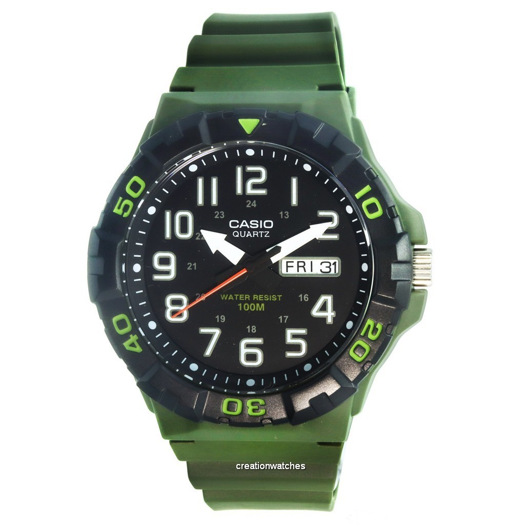 再生品 Casio アナログ Army Green Resin Band クォーツ MRW-210H-3A MRW210H-3 100m防水 メンズ腕時計