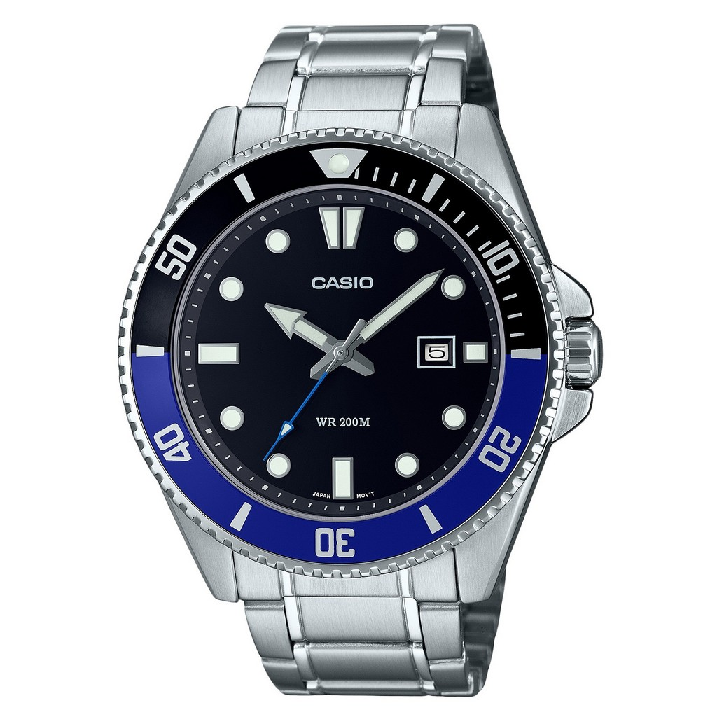 再生品 Casio Standard アナログ ステンレススチール 黒文字盤 クォーツ MDV-107D-1A2 200m防水 メンズ腕時計