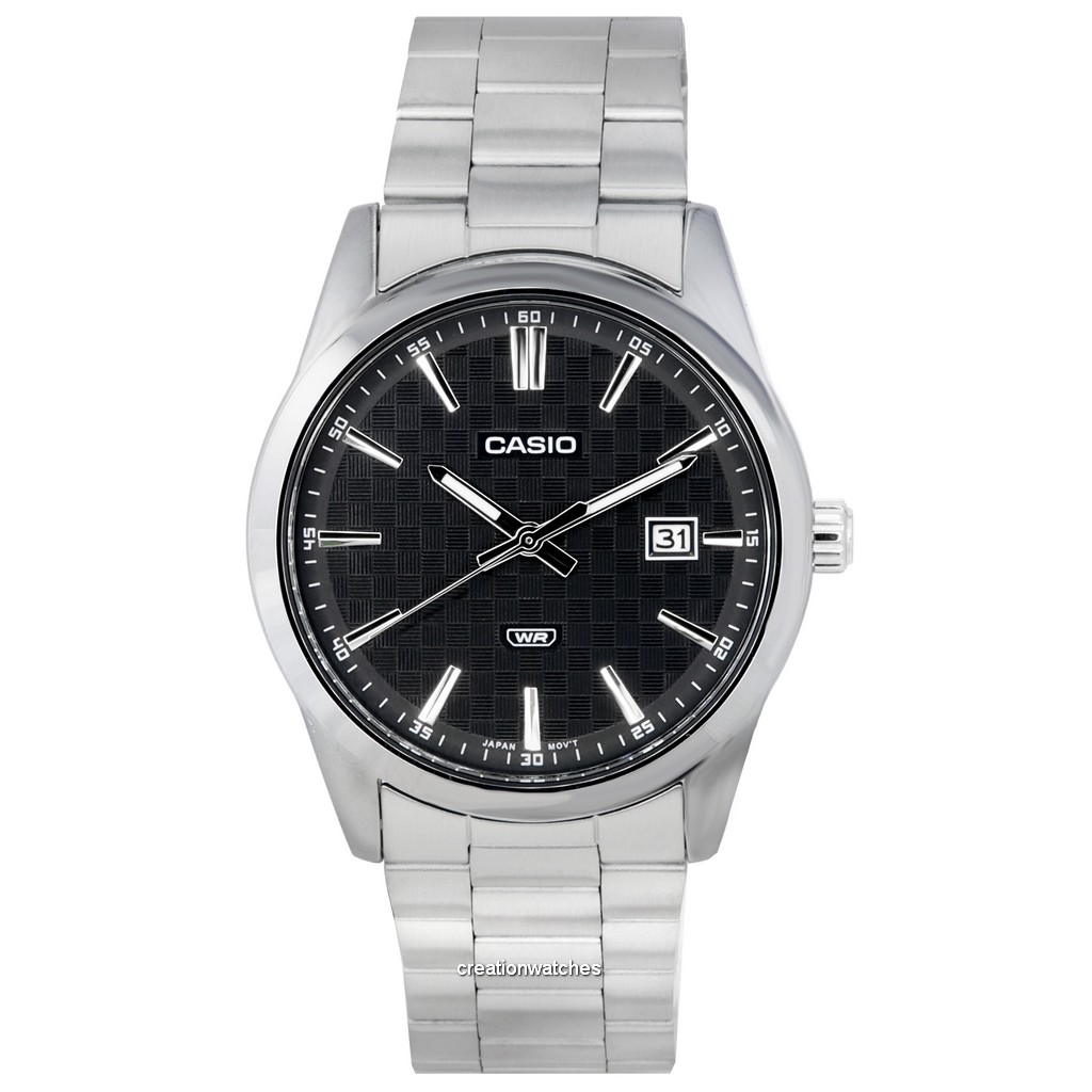 再生品 Casio アナログ ステンレススチール 黒文字盤 クォーツ MTP-VD03D-1A MTPVD03D-1 メンズ腕時計